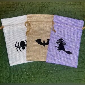 3 Halloween Burlap Gift Treat Pouches
